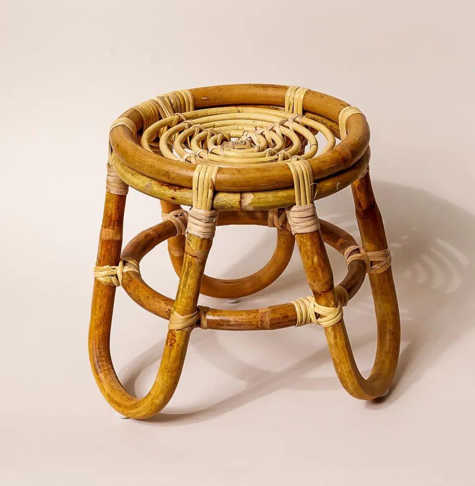 White Bamboo Stool - Image 2