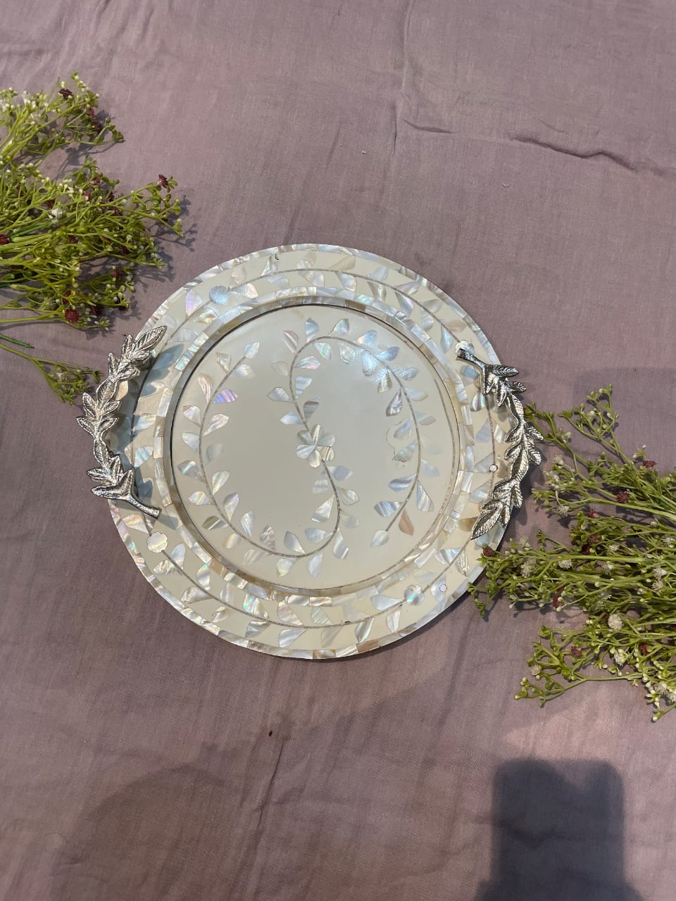 wooden unique platter with metal handle