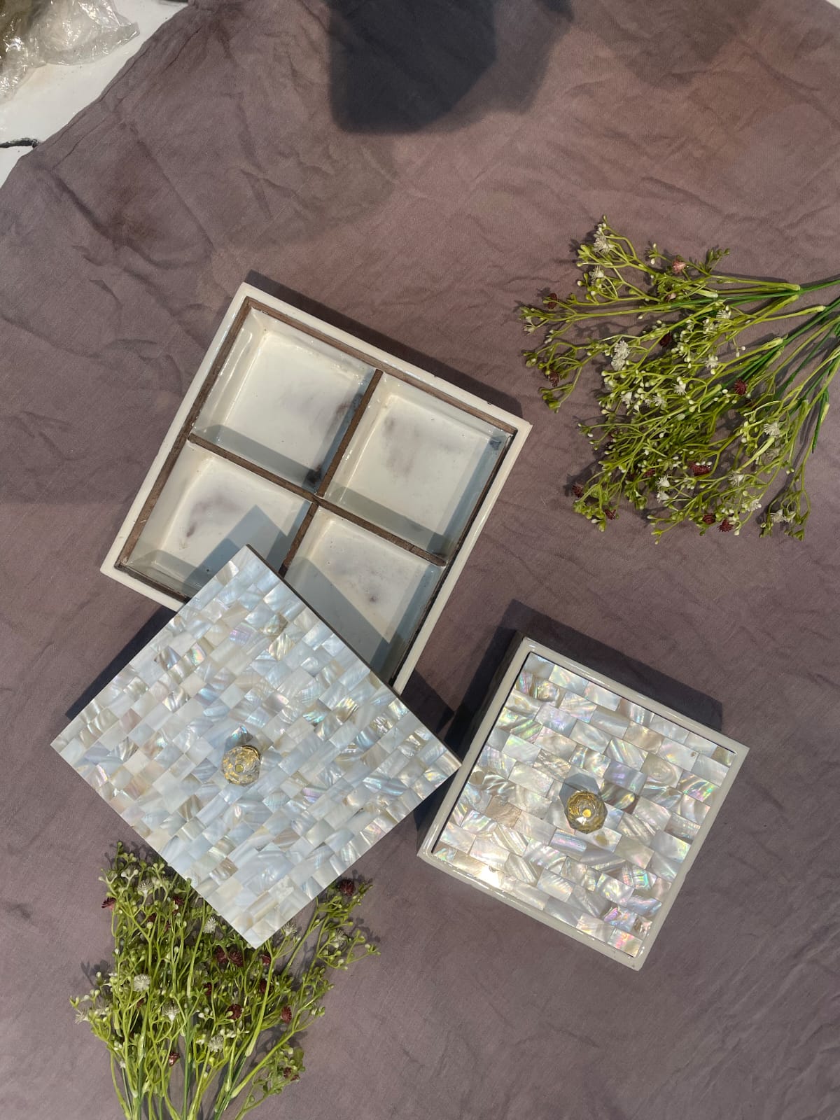 wooden squared mother off pearl box