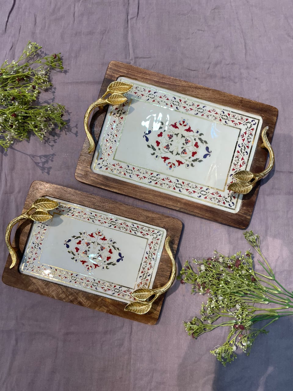 wooden platter with metal handle