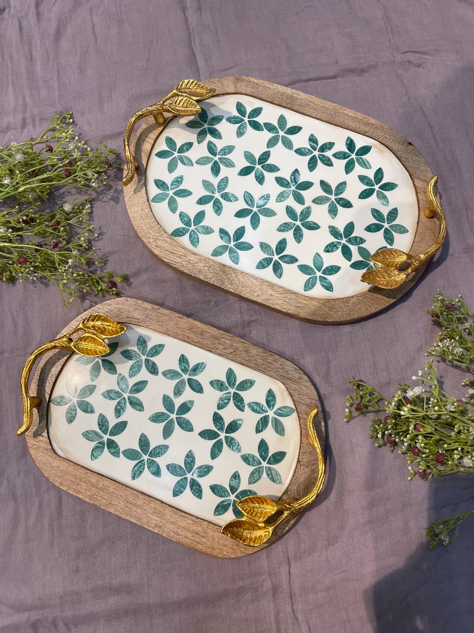 wooden platter with metal handle