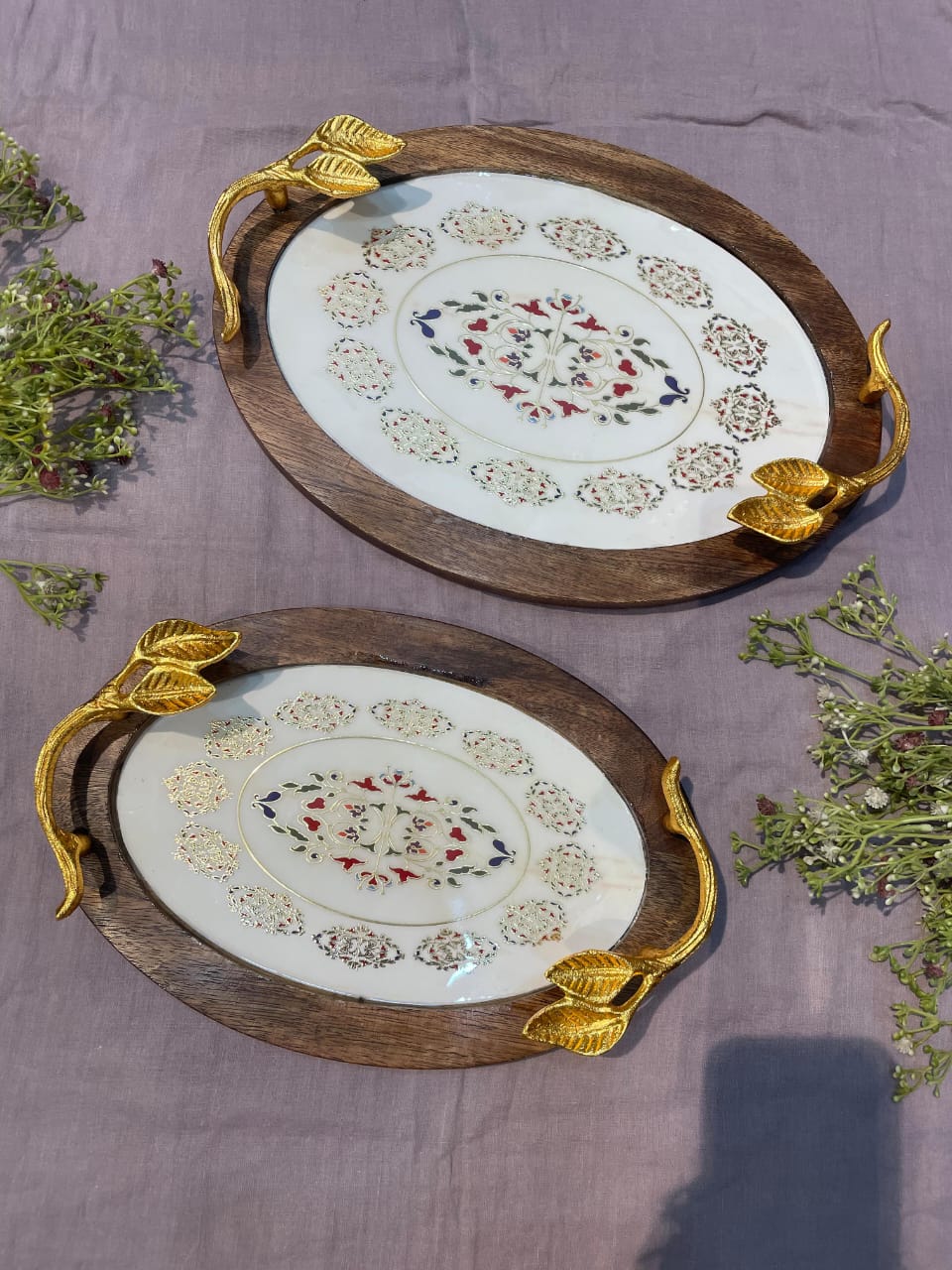 wooden platter with metal handle