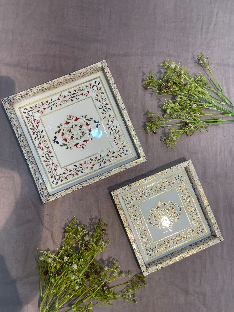 wooden enamel squared trays