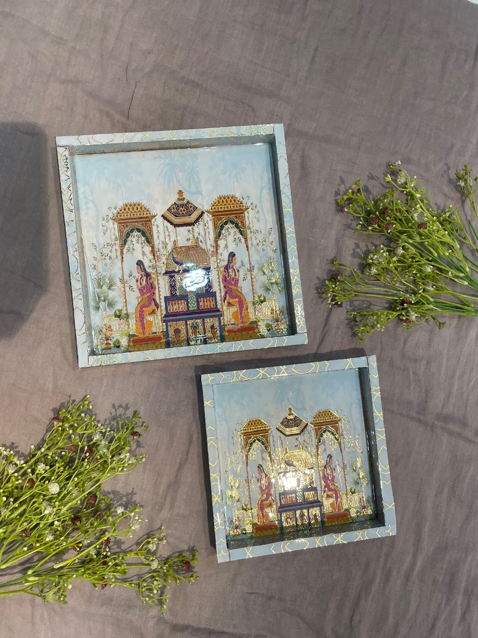 wooden enamel squared trays