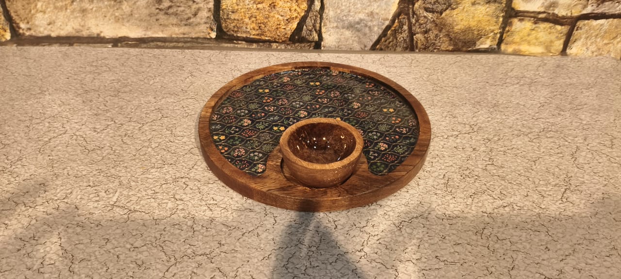 wooden enamel bowl and plate