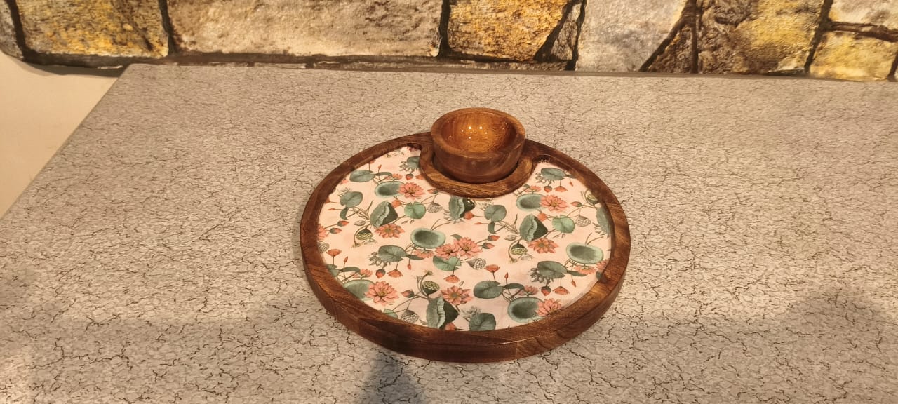 wooden enamel bowl and plate