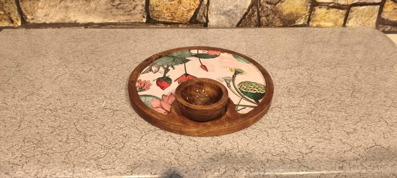 wooden enamel bowl and plate